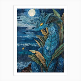 Blue Dragon At Night Art Print