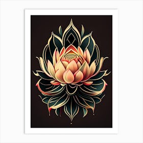 Lotus Flower, Buddhist Symbol Retro Illustration 1 Art Print