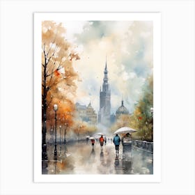 Warsaw Poland In Autumn Fall, Watercolour 1 Art Print