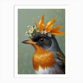 Robin With Flower Crown 11 Art Print