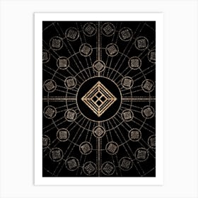 Geometric Glyph Radial Array in Glitter Gold on Black n.0185 Art Print