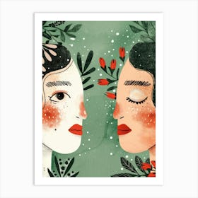 Two Women Face Each Other Art Print