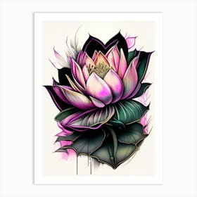 Lotus Flower In Garden Graffiti 4 Art Print