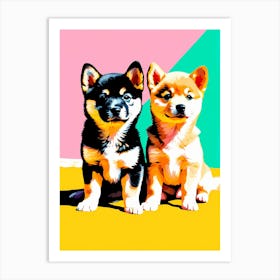 Shiba Inu Pups, This Contemporary art brings POP Art and Flat Vector Art Together, Colorful Art, Animal Art, Home Decor, Kids Room Decor, Puppy Bank - 113th Art Print