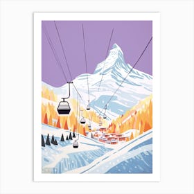 Zermatt   Switzerland, Ski Resort Pastel Colours Illustration 2 Art Print