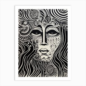 Swirl Linocut Face 1 Art Print