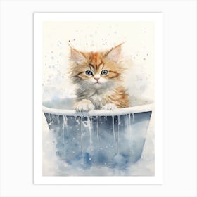 Selkirk Cat In Bathtub Bathroom 1 Art Print