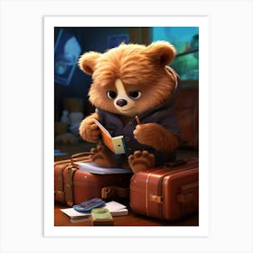 Study Time with the Cutest Bear Cub Around Print Art Print