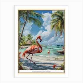 Greater Flamingo Renaissance Island Aruba Tropical Illustration 1 Poster Art Print