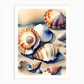 Seashells on the beach, watercolor painting 16 Art Print