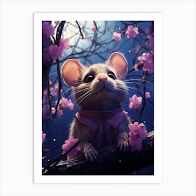 Mouse In Cherry Blossoms 1 Art Print