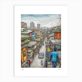 Lagos Nigeria Drawing Pencil Style 4 Travel Poster Art Print