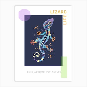 Blue African Fat Tailed Gecko Abstract Modern Illustration 5 Poster Art Print