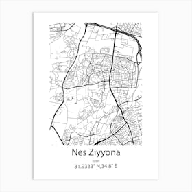 Nes Ziyyona,Israel Minimalist Map Art Print