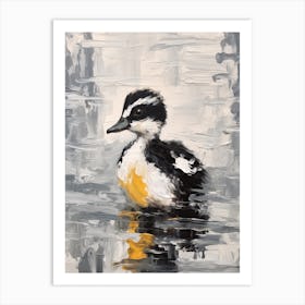 Black & Grey Abstract Duckling Gouache 3 Art Print