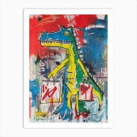 Dinosaur Shopping With Shopping Bags Abstract Painting 2 Art Print