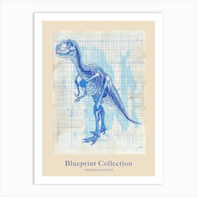 Parasaurolophus Dinosaur Blue Print Sketch 1 Poster Art Print