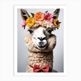 Baby Alpaca Wall Art Print With Floral Crown And Bowties Bedroom Decor (13) Art Print