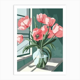 Pink Tulips In A Vase Art Print