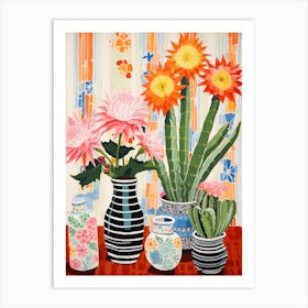 Cactus Painting Maximalist Still Life Chamaecereus Silvestrii Cactus 1 Art Print