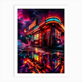 Retro Surreal Neon Convenience Store Art Print