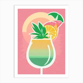 Tequila Sunrise Retro Pink Cocktail Poster Art Print