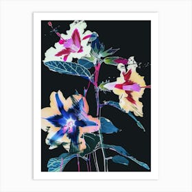 Neon Flowers On Black Hollyhock 3 Art Print