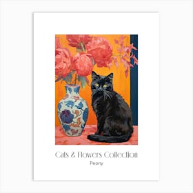 Cats & Flowers Collection Peony Flower Vase And A Cat, A Painting In The Style Of Matisse 2 Art Print