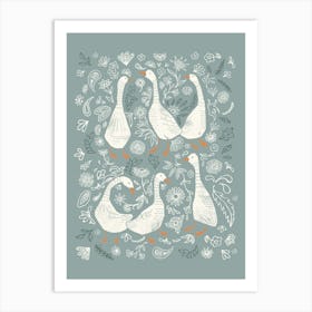 Geese And Florals Art Print