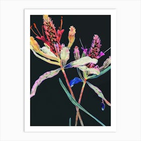 Neon Flowers On Black Prairie Clover 1 Art Print