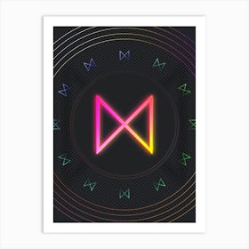 Neon Geometric Glyph in Pink and Yellow Circle Array on Black n.0330 Art Print