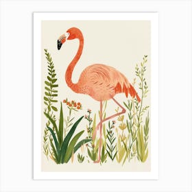 Jamess Flamingo And Ginger Plants Minimalist Illustration 1 Art Print