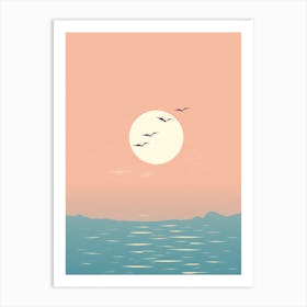 Sunset With Seagulls Art Print