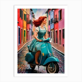 Girl On A Moped Art Print