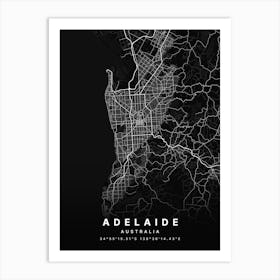 Adelaide Australia Black Map Art Print