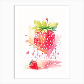 Strawberry Cartoon, Kids, Storybook Watercolours Art Print