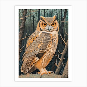 African Wood Owl Relief Illustration 2 Art Print