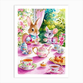 Rabbits At Tea Art Print