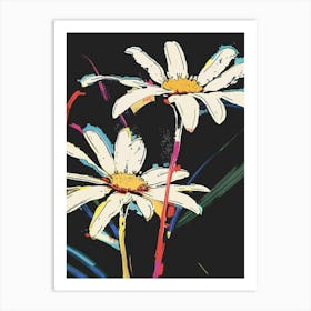 Neon Flowers On Black Oxeye Daisy 3 Art Print