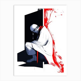 Man Kneeling In Front Of A Door Art Print