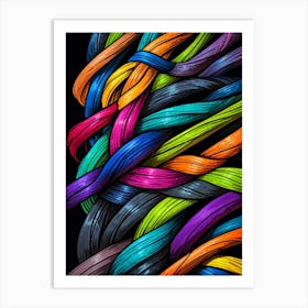 Colorful Wires On Black Background Art Print