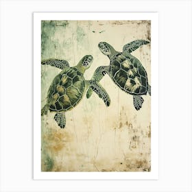 Vintage Sea Turtle Friends Illustration 2 Art Print