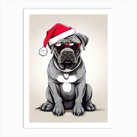 Cane Corso Dog Christmas Hat Art Print