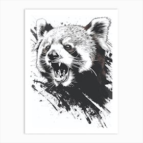 Red Panda Growling Ink Illustration 1 Art Print