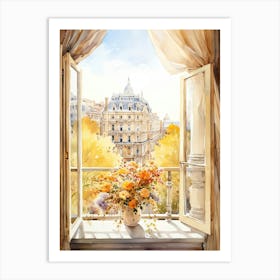 Window View Of Bucharest Romania In Autumn Fall, Watercolour 2 Art Print
