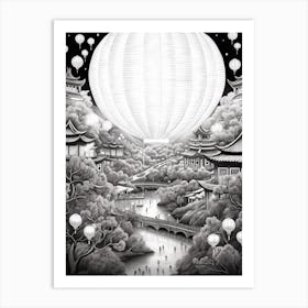 Chinese Lantern Festival Black And White 2 Art Print