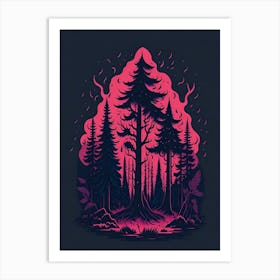 A Fantasy Forest At Night In Red Theme 89 Art Print