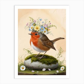 Robin With Flowers 6 Art Print