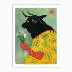 Cow With Flowers 1 Art Print