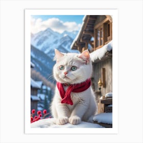 White Cat In Winter Art Print